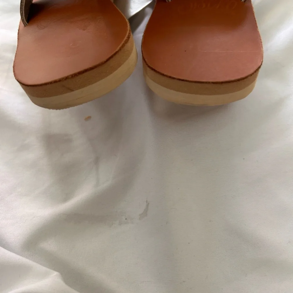 Sseko Cream Leather Slide Sandals with Tan Footbed